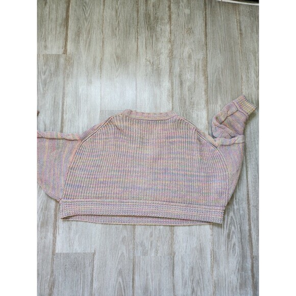 Urban Outfitters Oversized Crop Cable Knit Sweater V Neck Pastel Rainbow S EUC - Picture 8 of 8